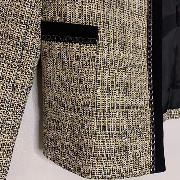 Tahari Arthur S Levine woven Chain Detail blazer black tan professional size 6 - Picture 2 of 7